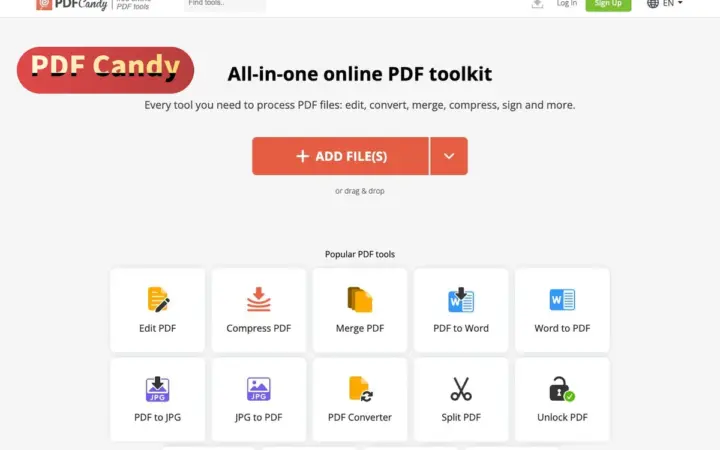 PDF Candy 在线工具集：三十多种 PDF 操作，免费档每日限次