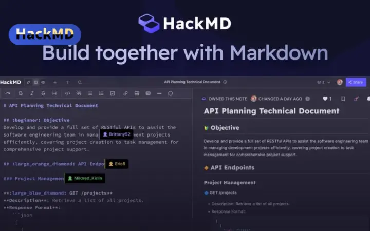 HackMD 协作 Markdown 笔记：多人实时共写，免费档有限制