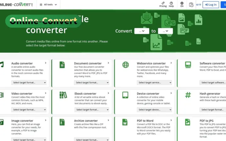 Online-Convert 在线格式转换：音视频文档图片全覆盖，免费档限大小
